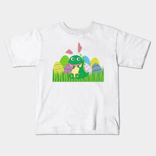 Baby Dino in a pile of Easter eggs Kids T-Shirt